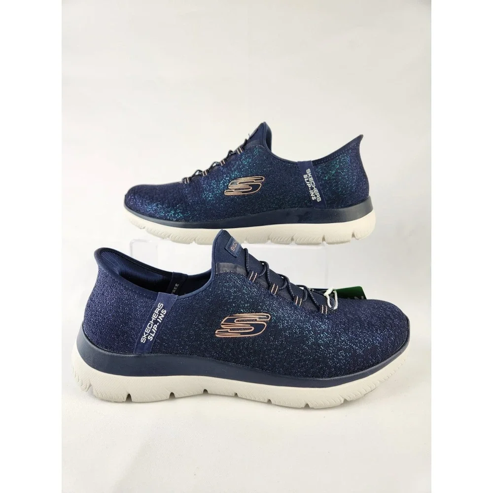 Womans Shoes SKECHERS Summits-Lunar Glow Hands Free Slip-Ins Sneakers Blue Sz 10